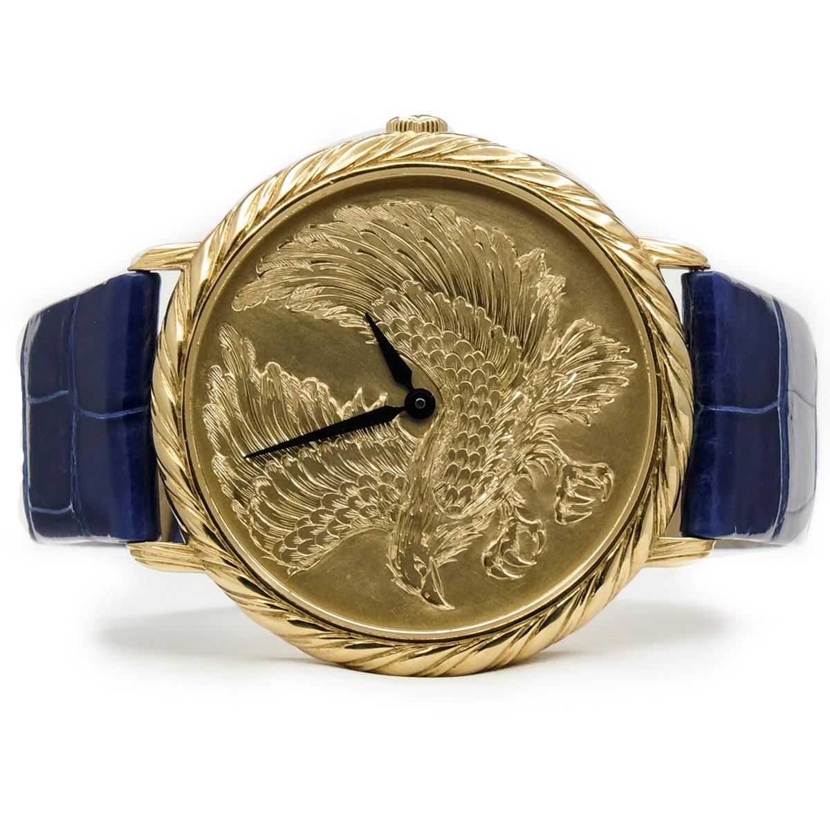 Women's or Men's Rare Buccellati 18 Karat Yellow Gold Eagle Engraved Audachron Watch
