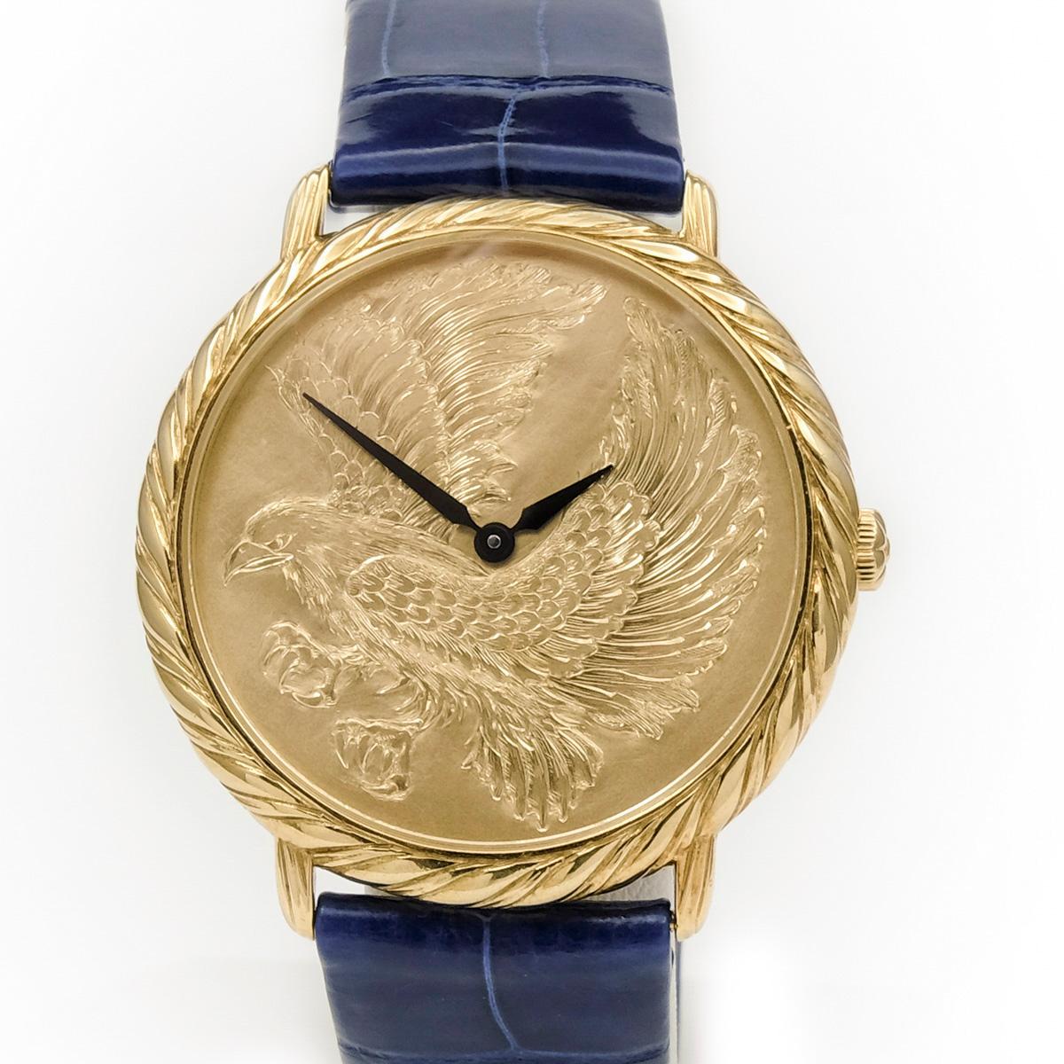 Rare Buccellati 18 Karat Yellow Gold Eagle Engraved Audachron Watch In Excellent Condition In New York, NY