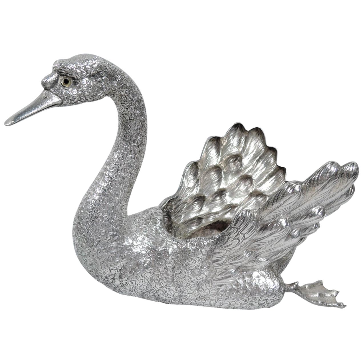 Rare Buccellati Big Bird—Italian Sterling Silver Swan Centerpiece Bowl
