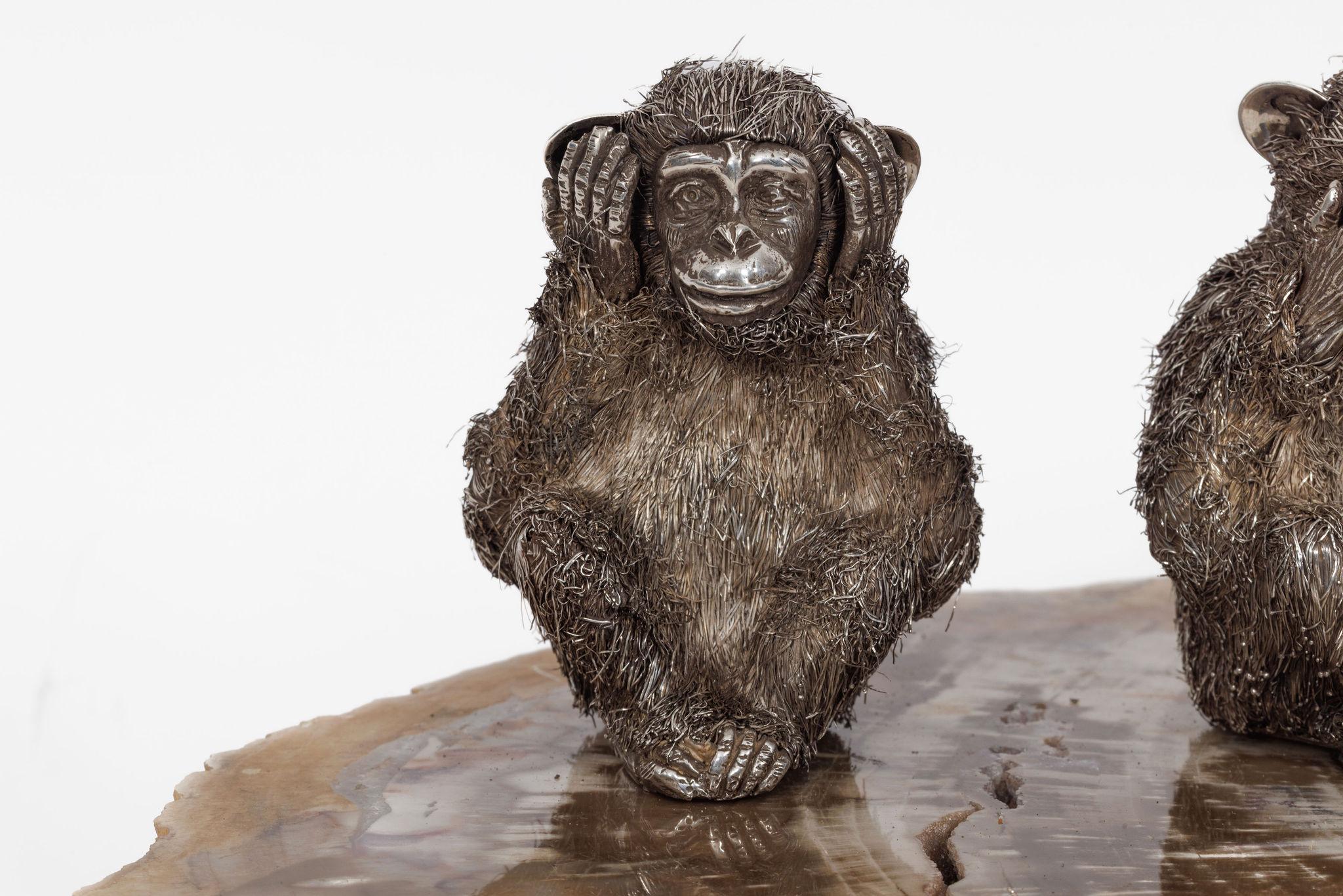 Seltene Buccellati Italien Silber Skulptur der drei klugen Affen im Angebot 6