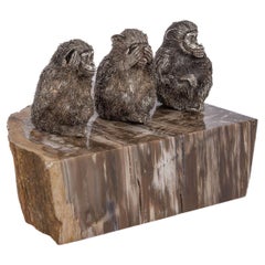 Rare Buccellati Italy Silver Sculpture of the Three Wise Monkeys