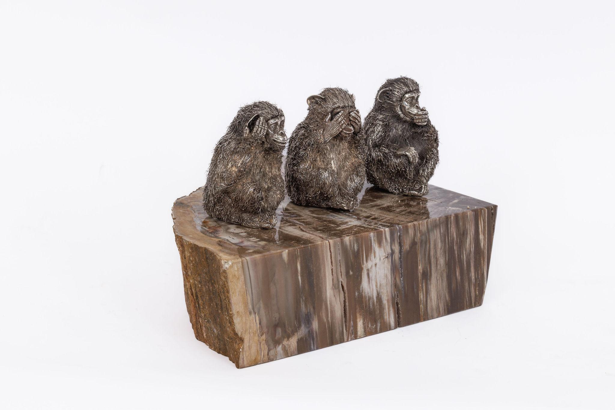 Seltene Buccellati Italien Silber Skulptur der drei klugen Affen im Zustand „Gut“ im Angebot in Long Island City, NY