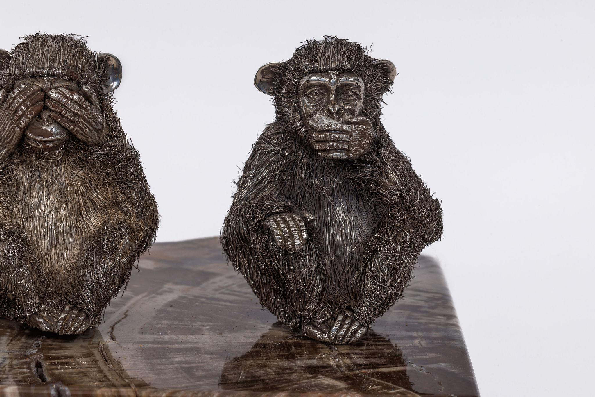 Seltene Buccellati Italien Silber Skulptur der drei klugen Affen im Angebot 4