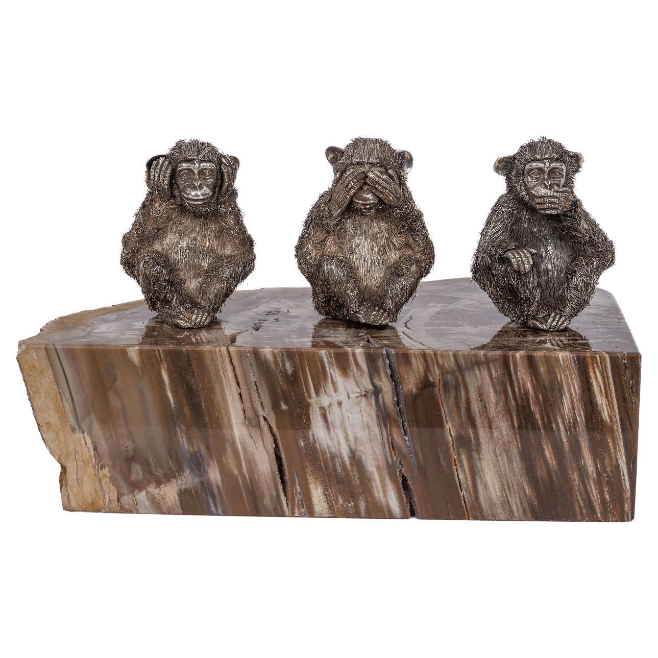 Rare Buccellati Italy Silver Sculpture of the Three Wise Monkeys