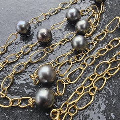 Rare Buccellati Tahitian Pearl Station Chain Necklace 18k Yellow Gold 41" 56.3g