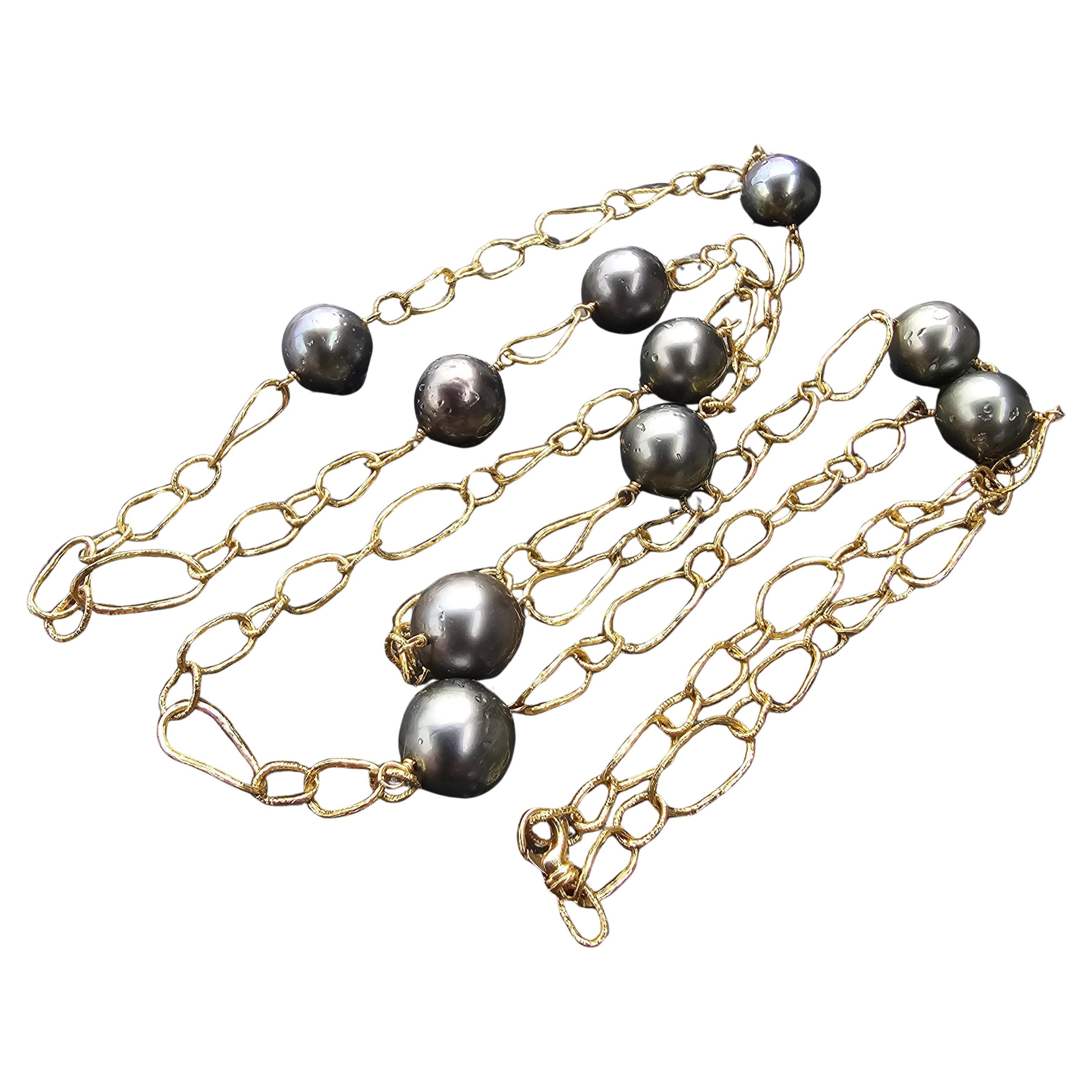 Raro Buccellati Collar de cadena de perlas de Tahití 18k Oro Amarillo 41" 56.3g en venta