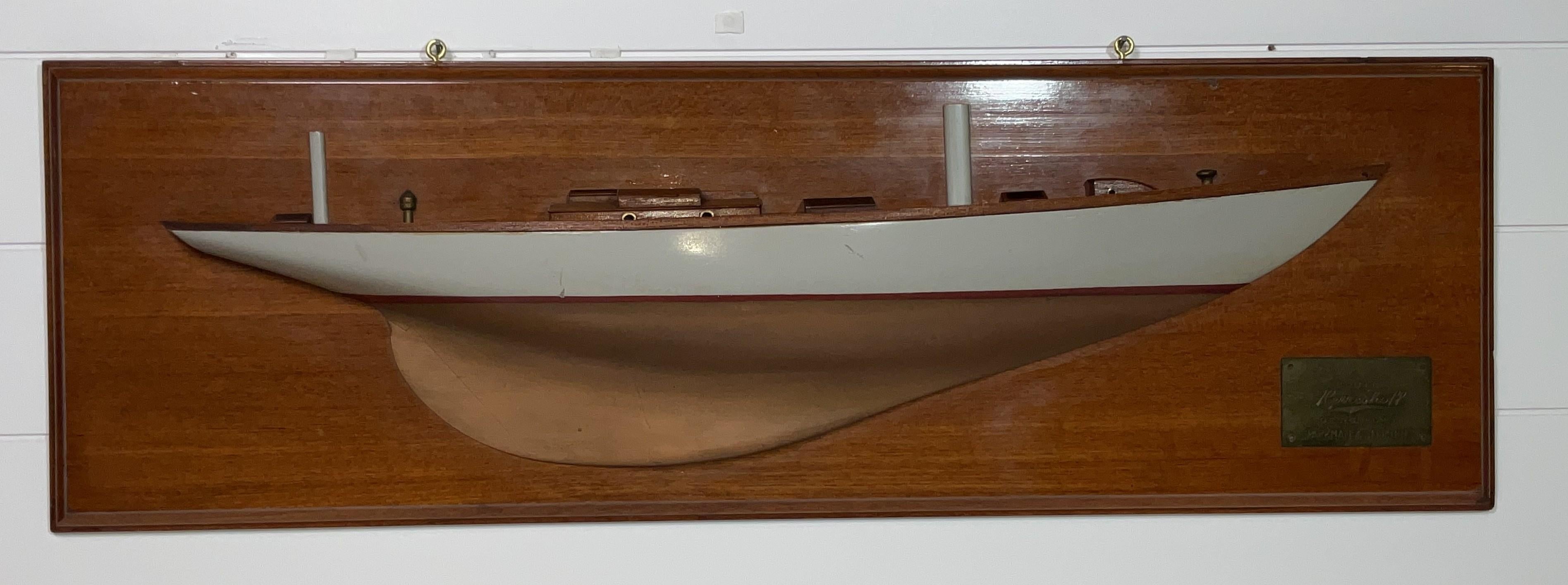 Half model of the Sparkman & Stephens designed and Herreshoff–built 56.8 foot yawl Avanti. Built in Bristol, Rhode Island, in 1935. This is a builders half model with engraved nameplate. Built for Walter Rothschild, Chairman of Filene’s and