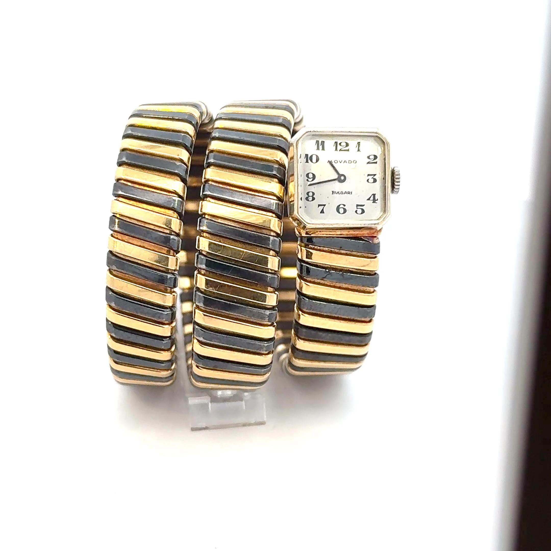 Bulgari Montre Tubogas Serpenti rare en or 18 carats des années 1970 Movado en vente 1