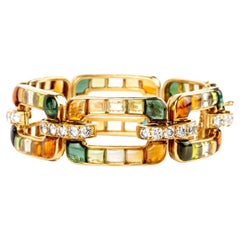 Rare Bulgari Gold Multi-Gem and Diamond Link Bracelet