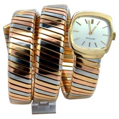 Rare Bulgari Three Colour 18 Karat Gold Tubogas Serpenti bracelet watch 1970's