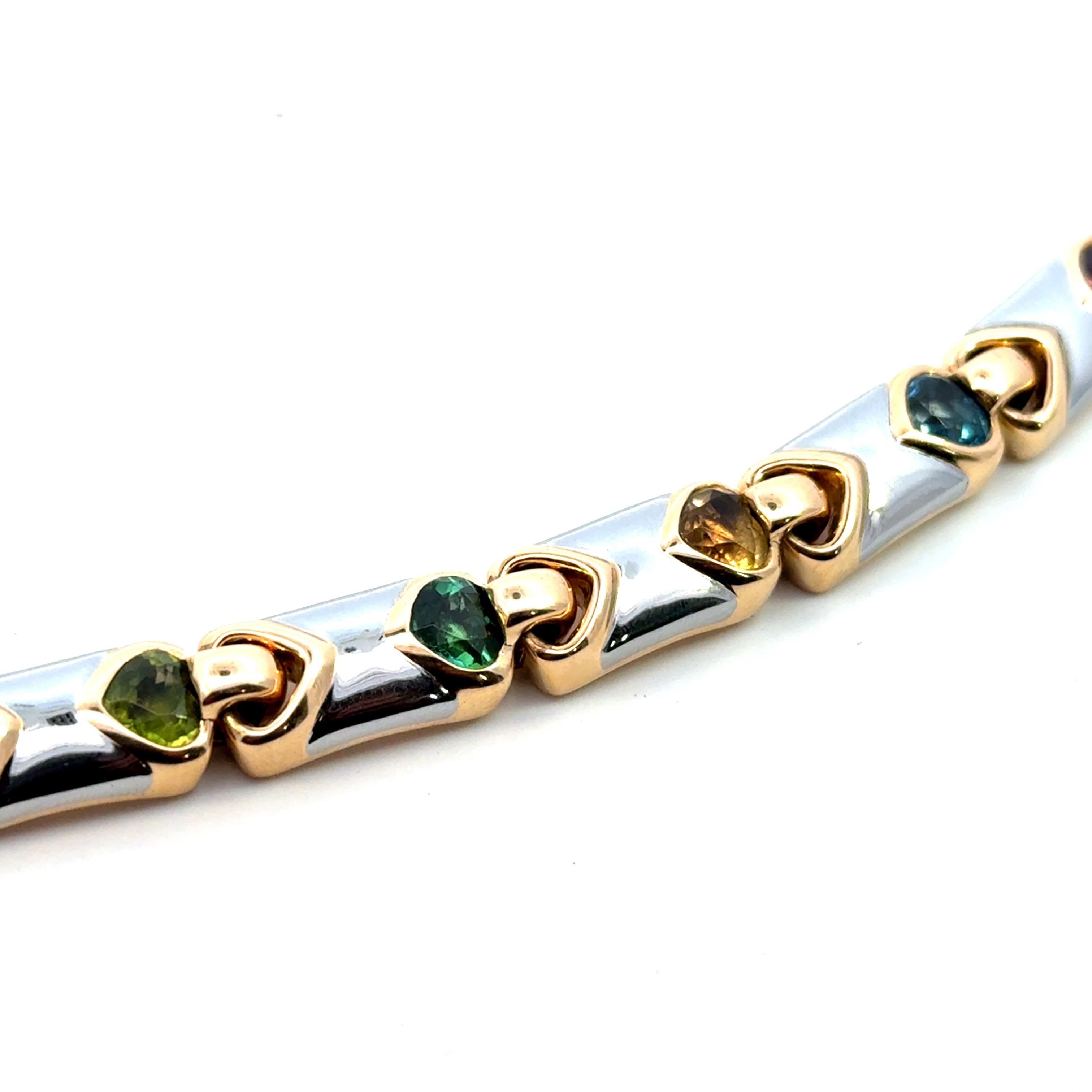 Bulgari Rare cœur multicolore en deux ors  Bracelet Doppio Cuore Excellent état à Milano, IT