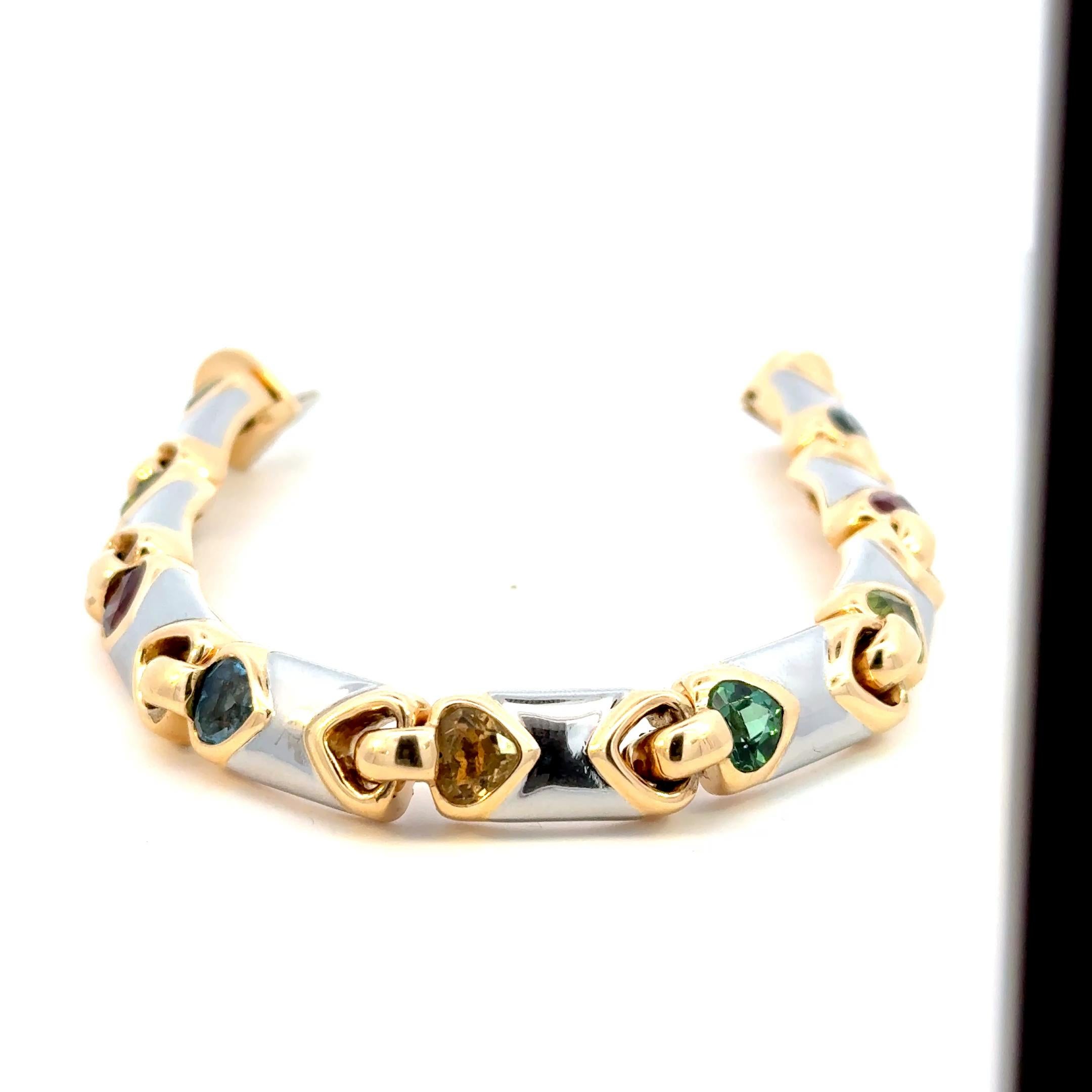 Bulgari Rare cœur multicolore en deux ors  Bracelet Doppio Cuore 1