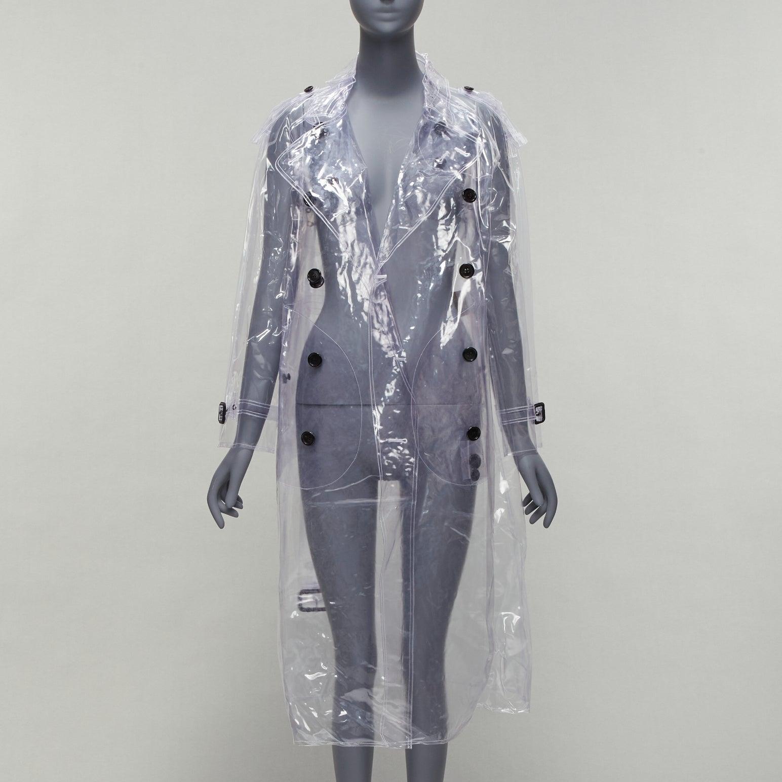 Gray rare BURBERRY 2018 transparent clear PVC trench coat raincoat UK6 M