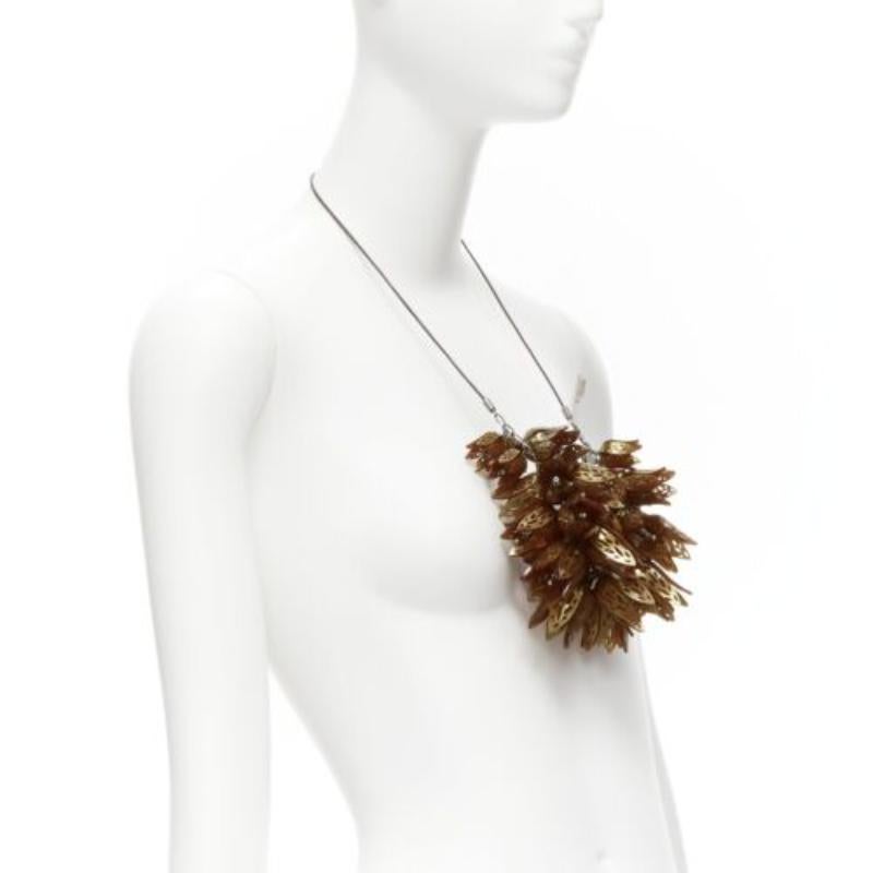 rare BURBERRY brown acetate metal 3D flowers black coated rope necklace In Good Condition For Sale In Hong Kong, NT