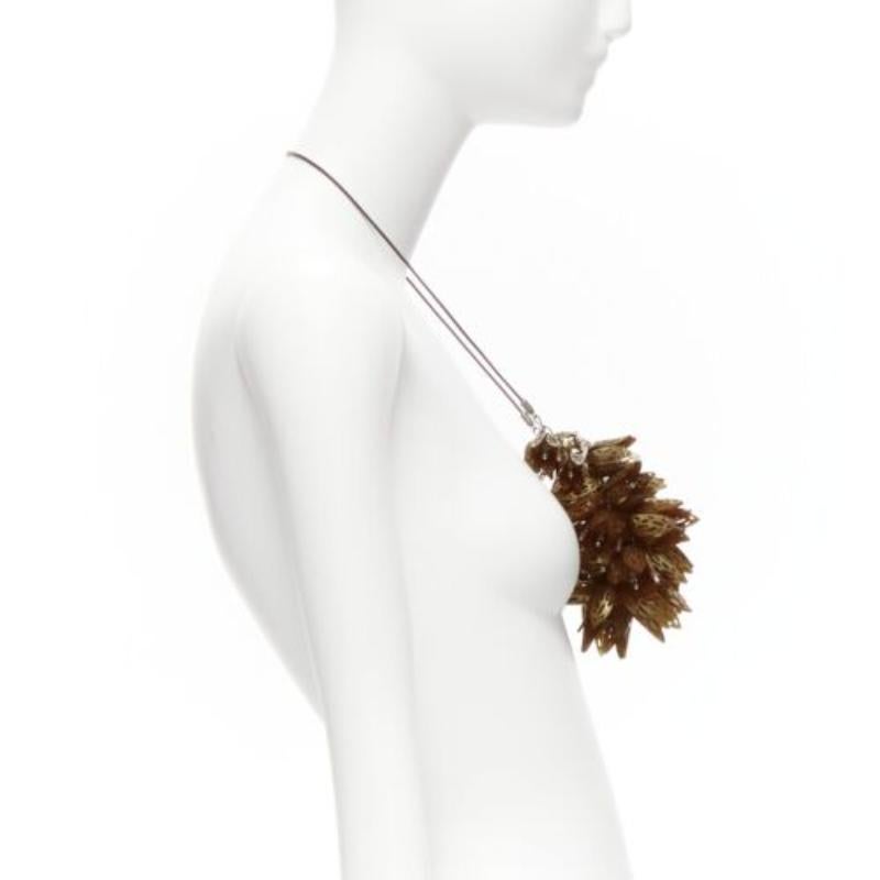 Women's rare BURBERRY brown acetate metal 3D flowers black coated rope necklace For Sale