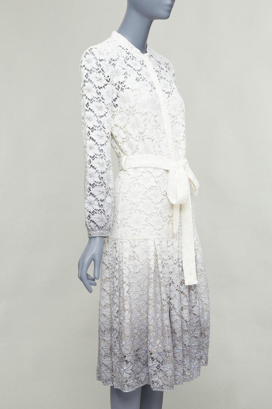 Gray rare BURBERRY PRORSUM 2014 cream grey ombre lace dress IT38 XS Olivia Palermo