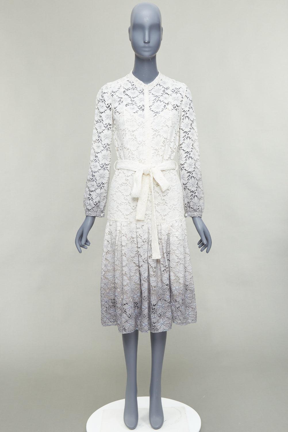 rare BURBERRY PRORSUM 2014 cream grey ombre lace dress IT38 XS Olivia Palermo 4
