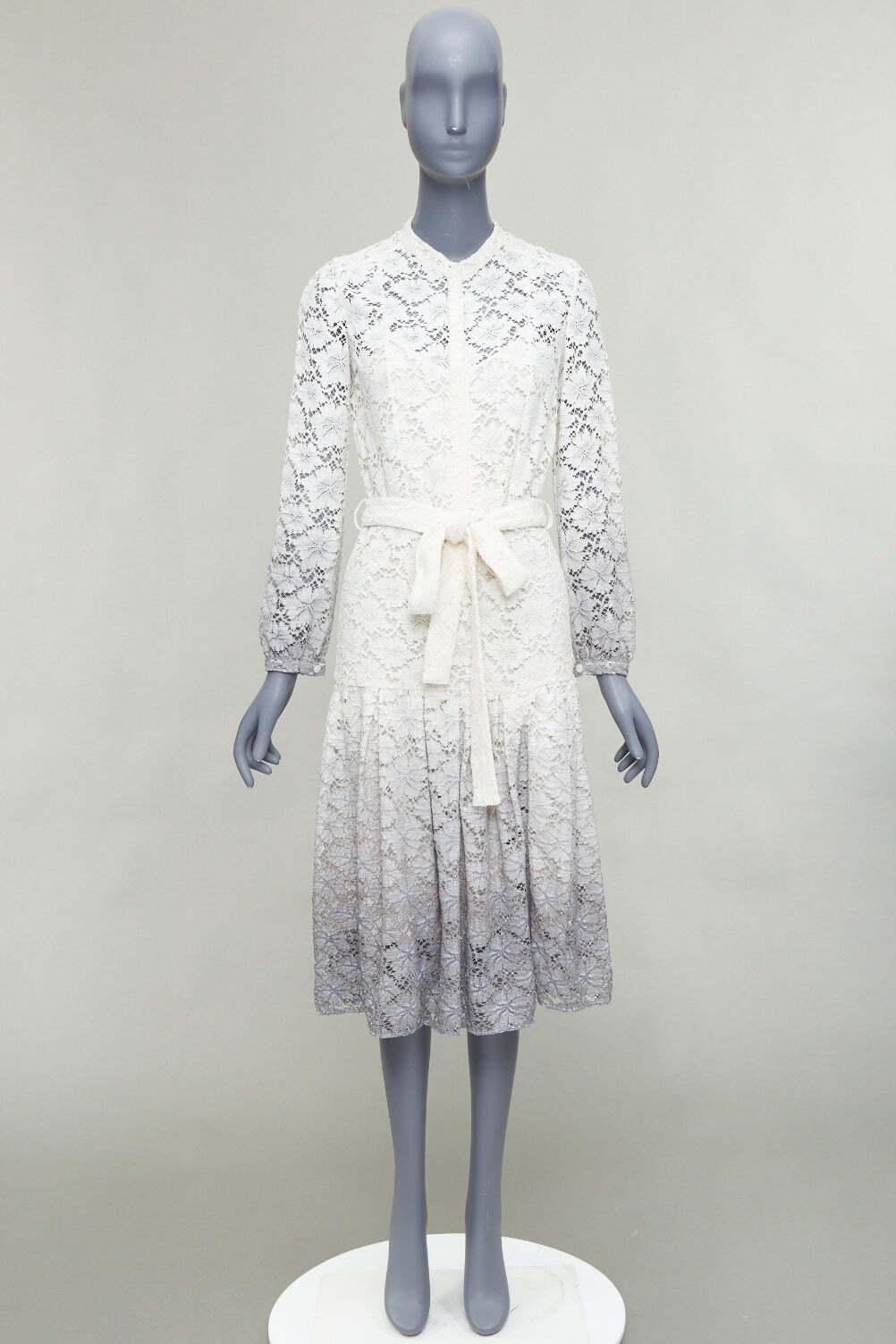 raro BURBERRY PRORSUM 2014 crema gris ombre vestido de encaje IT38 XS Olivia Palermo en venta 4