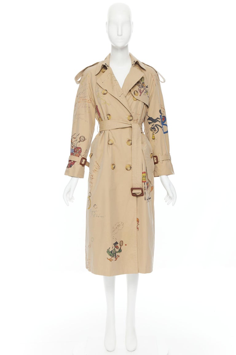 rare BURBERRY Sketch cartoon print House check Tropical Gabardine trench S