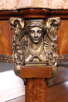 Rare Burled Walnut Two-Tier Figural Bronze Mirrored Buffet with Marble Top