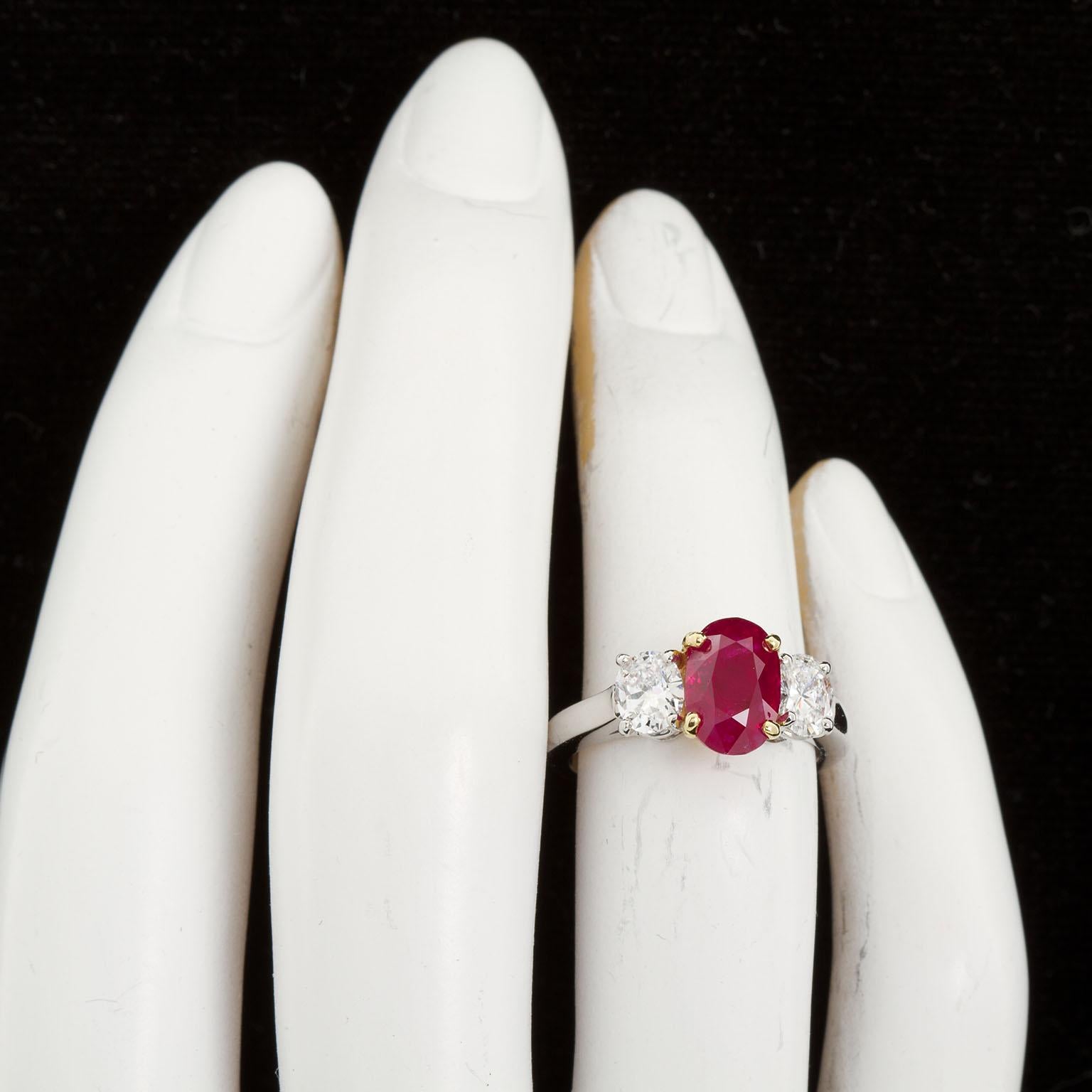 Oval Ruby Diamond Three-Stone Ring  Burma No-Heat 2.64 Carat  For Sale 5