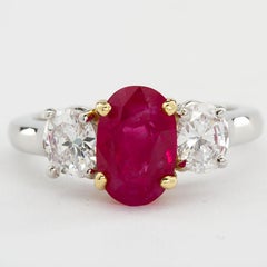 Oval Ruby Diamond Three-Stone Ring  Burma No-Heat 2.64 Carat