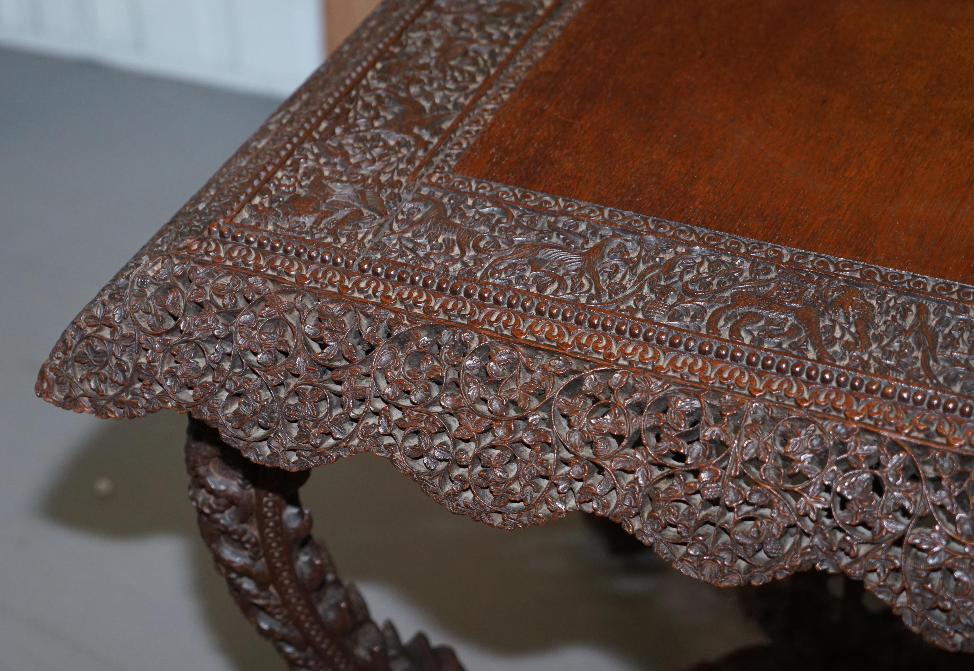 Rare Burmese circa 1880 Anglo Indian Hardwood Square Centre Occasional Table In Fair Condition In West Sussex, Pulborough
