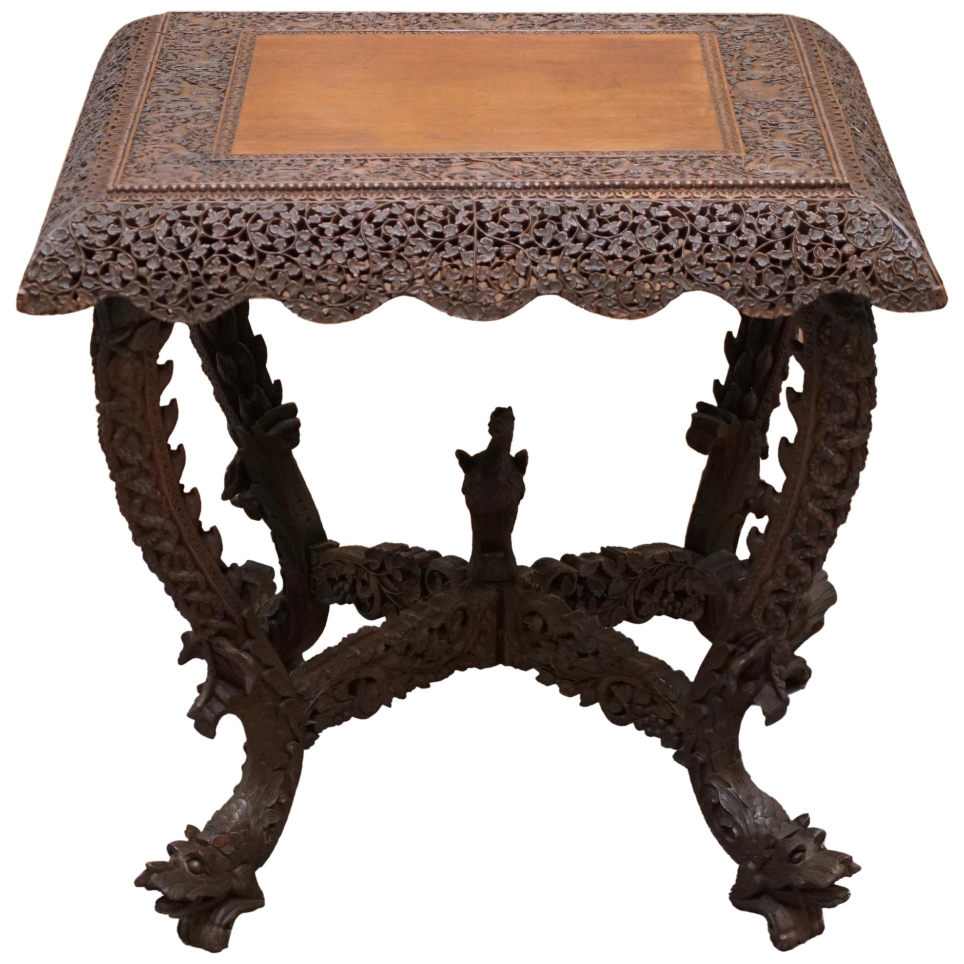 Rare Burmese circa 1880 Anglo Indian Hardwood Square Centre Occasional Table