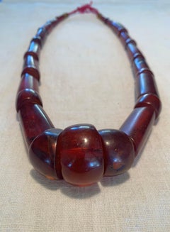 Rare Burmese Mizoram Amber Fossil Tribal Necklace, Late 19th Century
