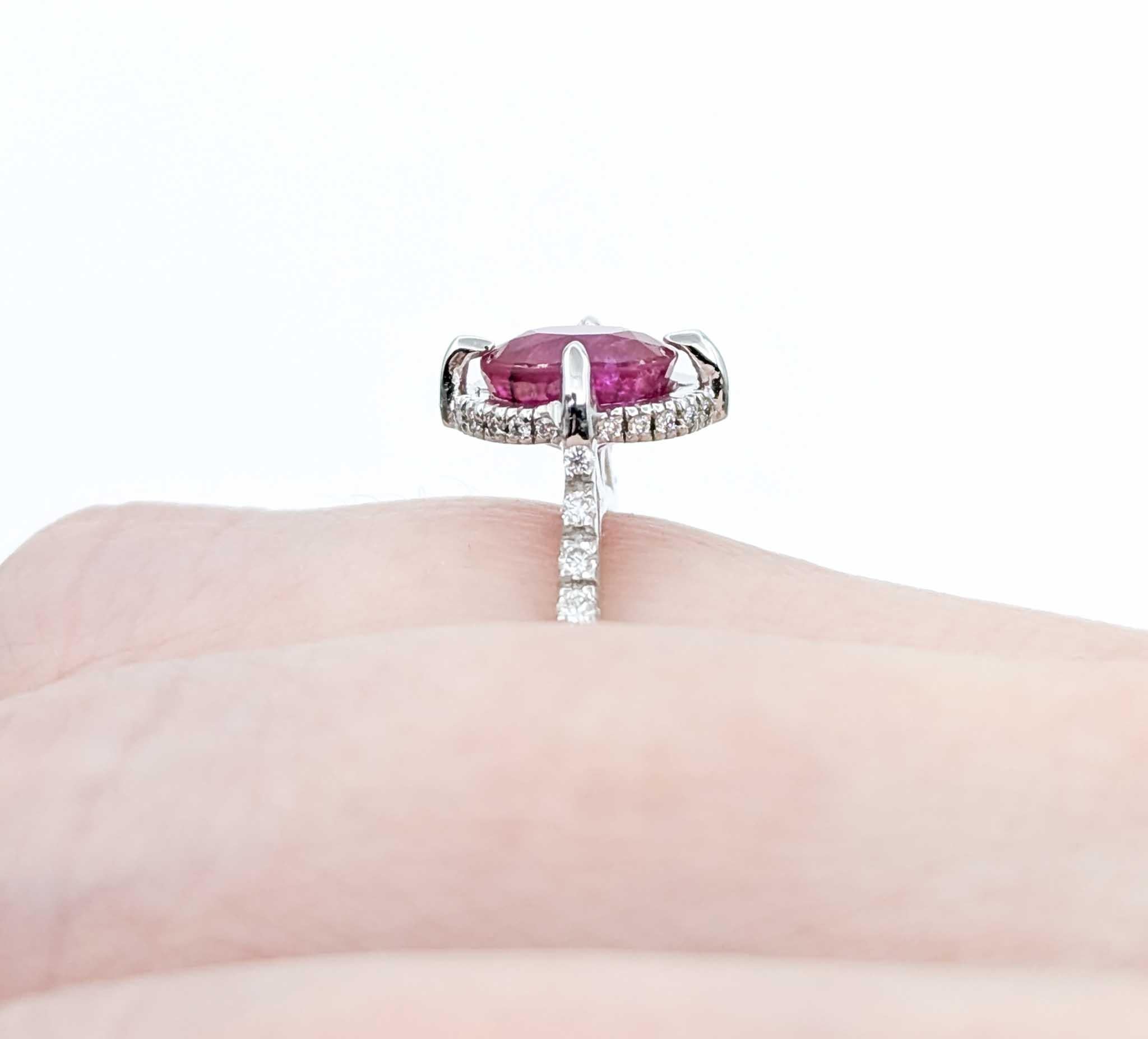 Contemporary Rare Burmese Ruby Ring With Diamonds in 18k White Gold For Sale