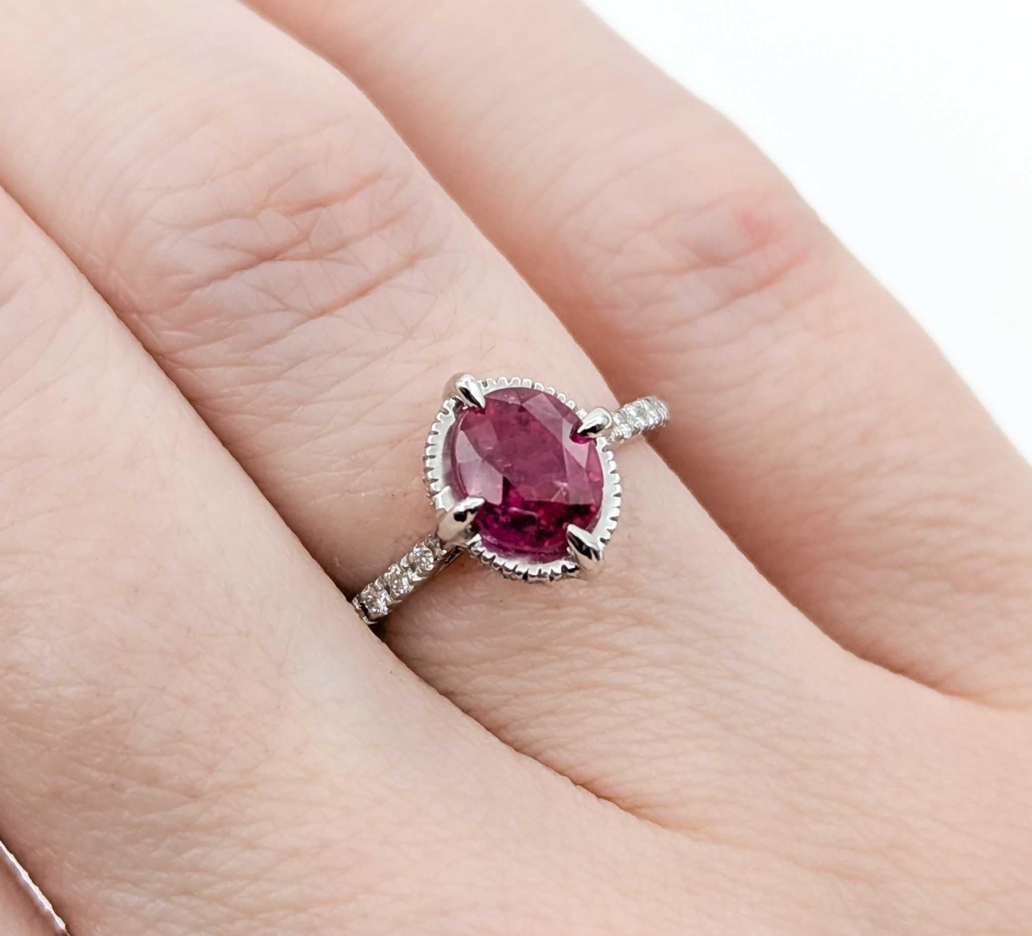 Oval Cut Rare Burmese Ruby Ring With Diamonds in 18k White Gold For Sale