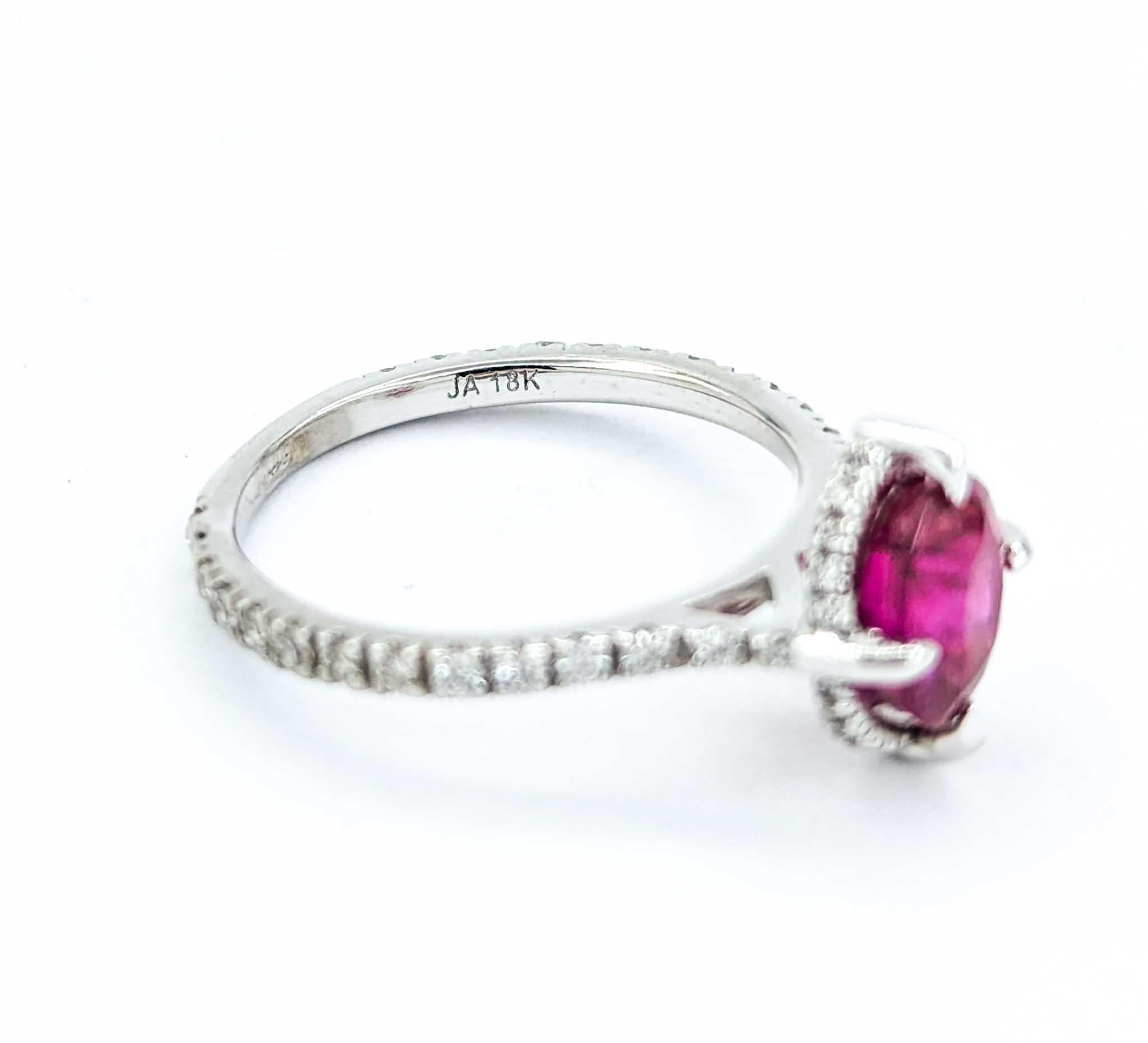 Women's Rare Burmese Ruby Ring With Diamonds in 18k White Gold For Sale