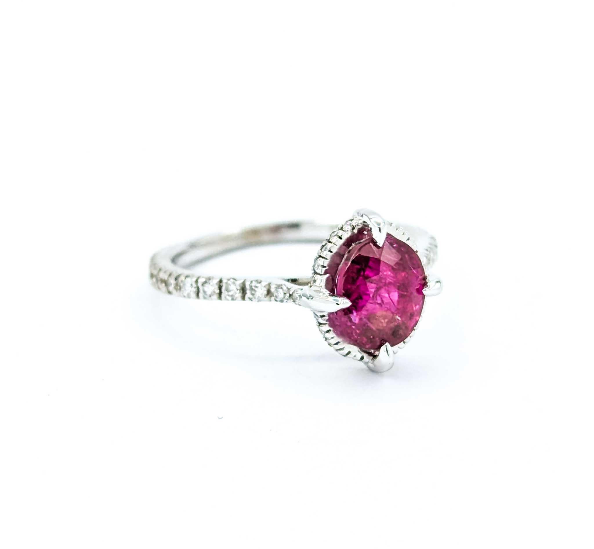 Rare Burmese Ruby Ring With Diamonds in 18k White Gold For Sale 1