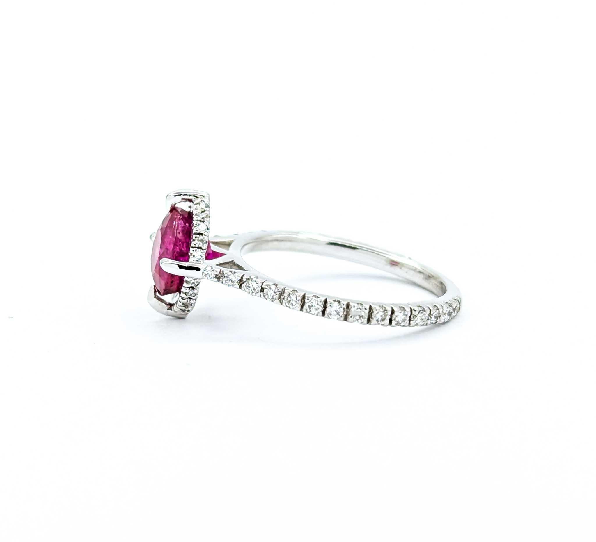 Rare Burmese Ruby Ring With Diamonds in 18k White Gold For Sale 3