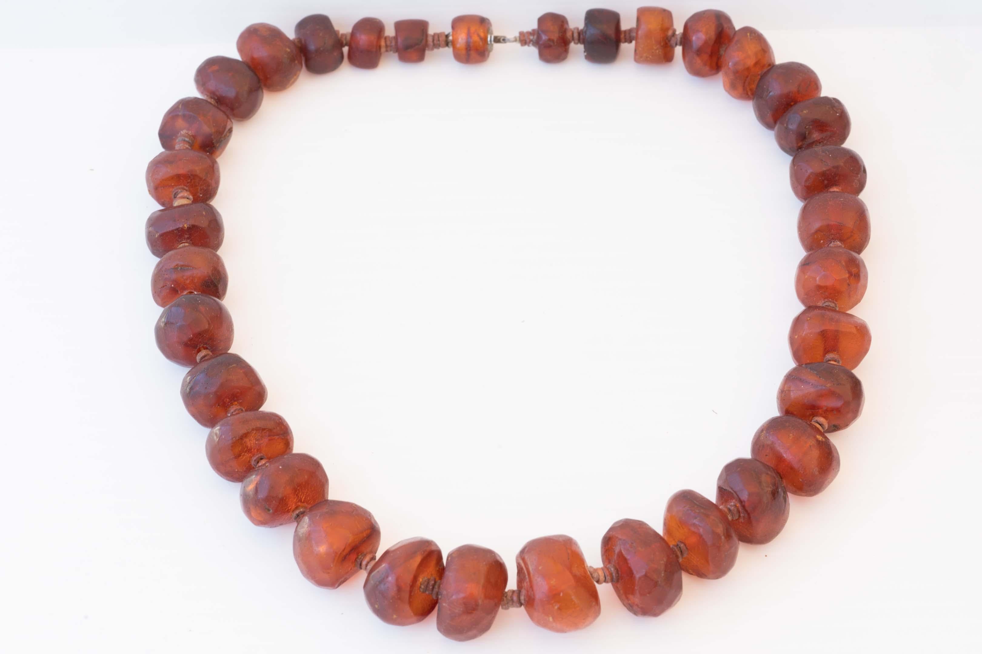 Bead Rare Burmite Amber Fossil Tribal Necklace from 19th Century For Sale
