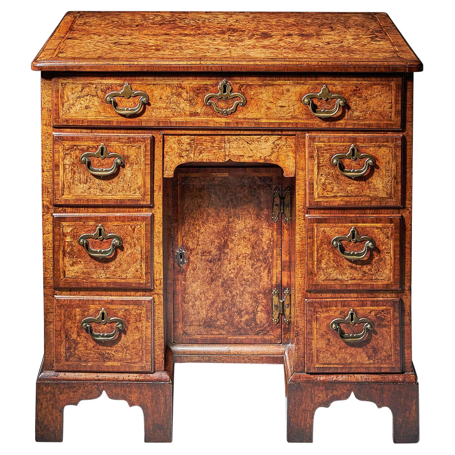 Rare Burr Walnut George II 18th Century Kneehole Desk, circa 1730-1740, England