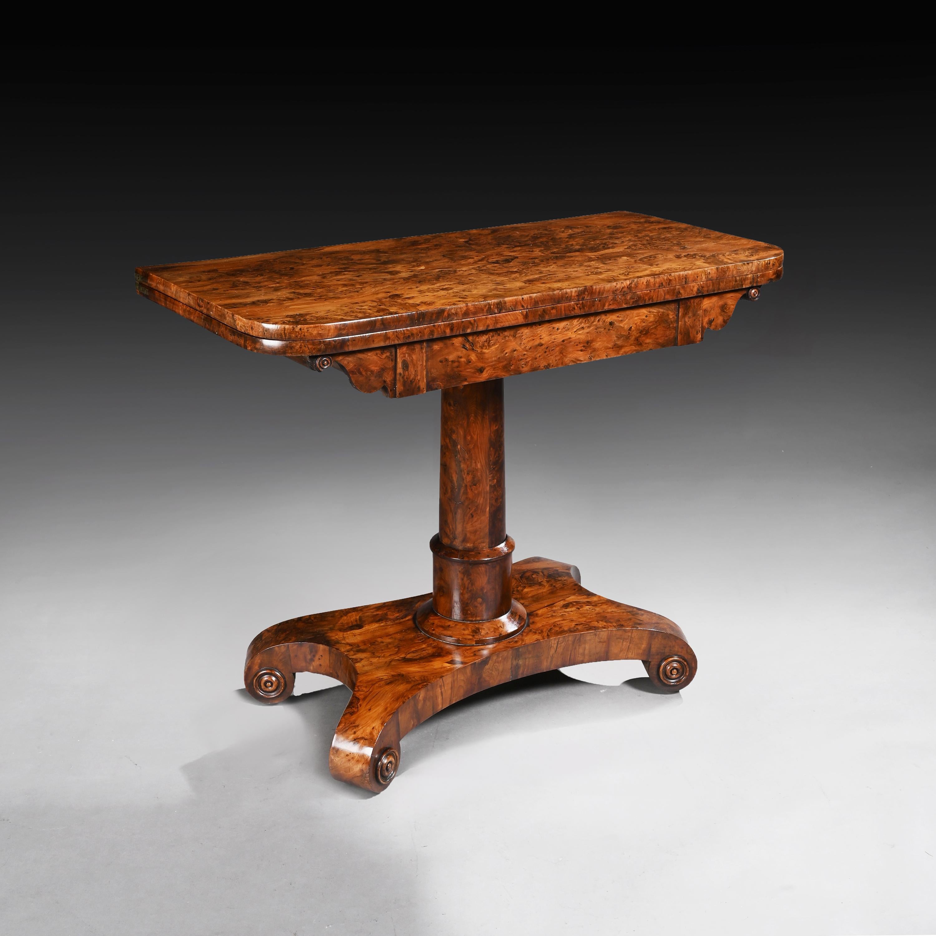 William IV Rare Burr Yew Wood Late Regency Card Table