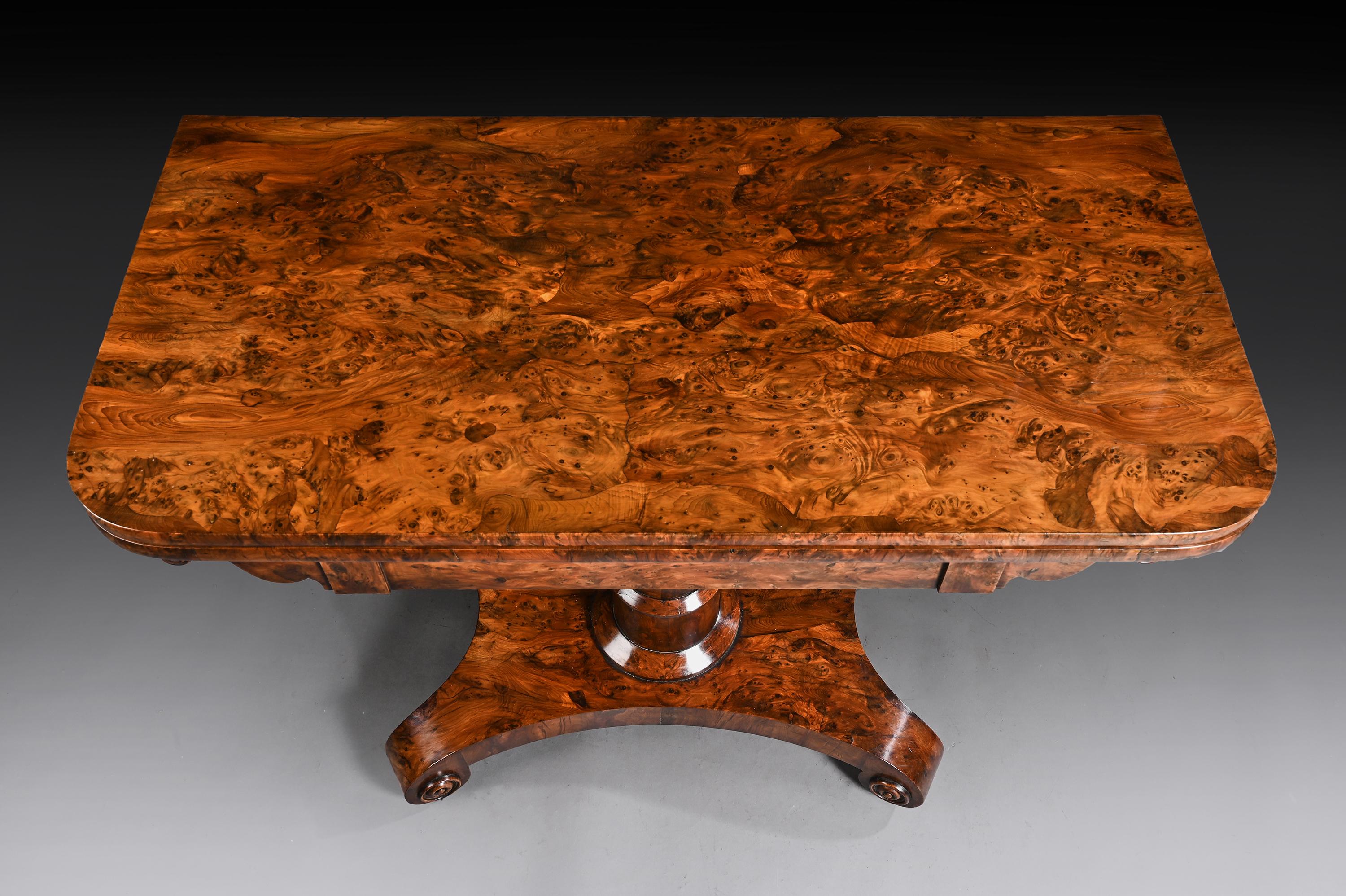 Mid-19th Century Rare Burr Yew Wood Late Regency Card Table