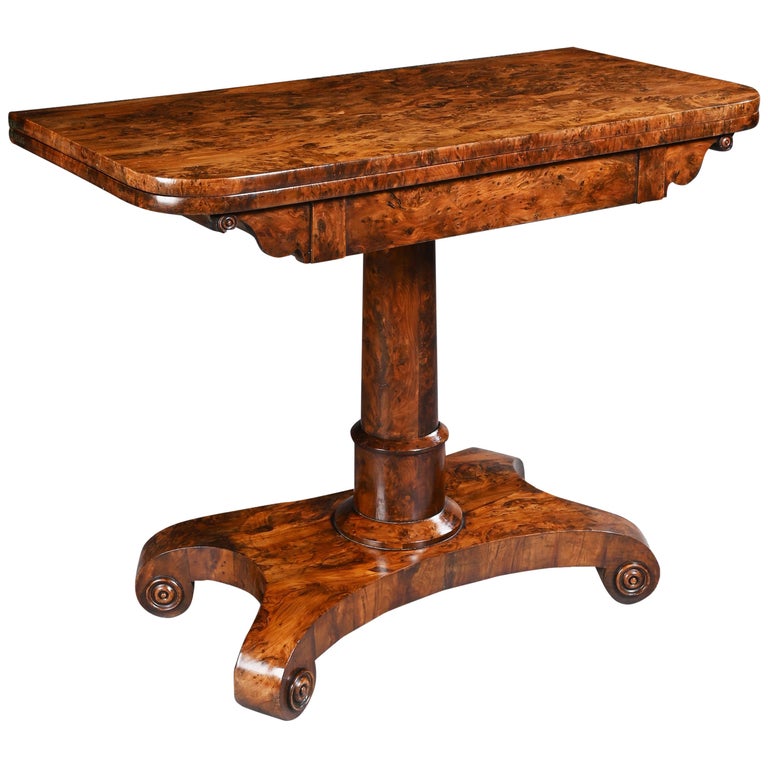 Rare Burr Yew Wood Late Regency Card Table at 1stDibs