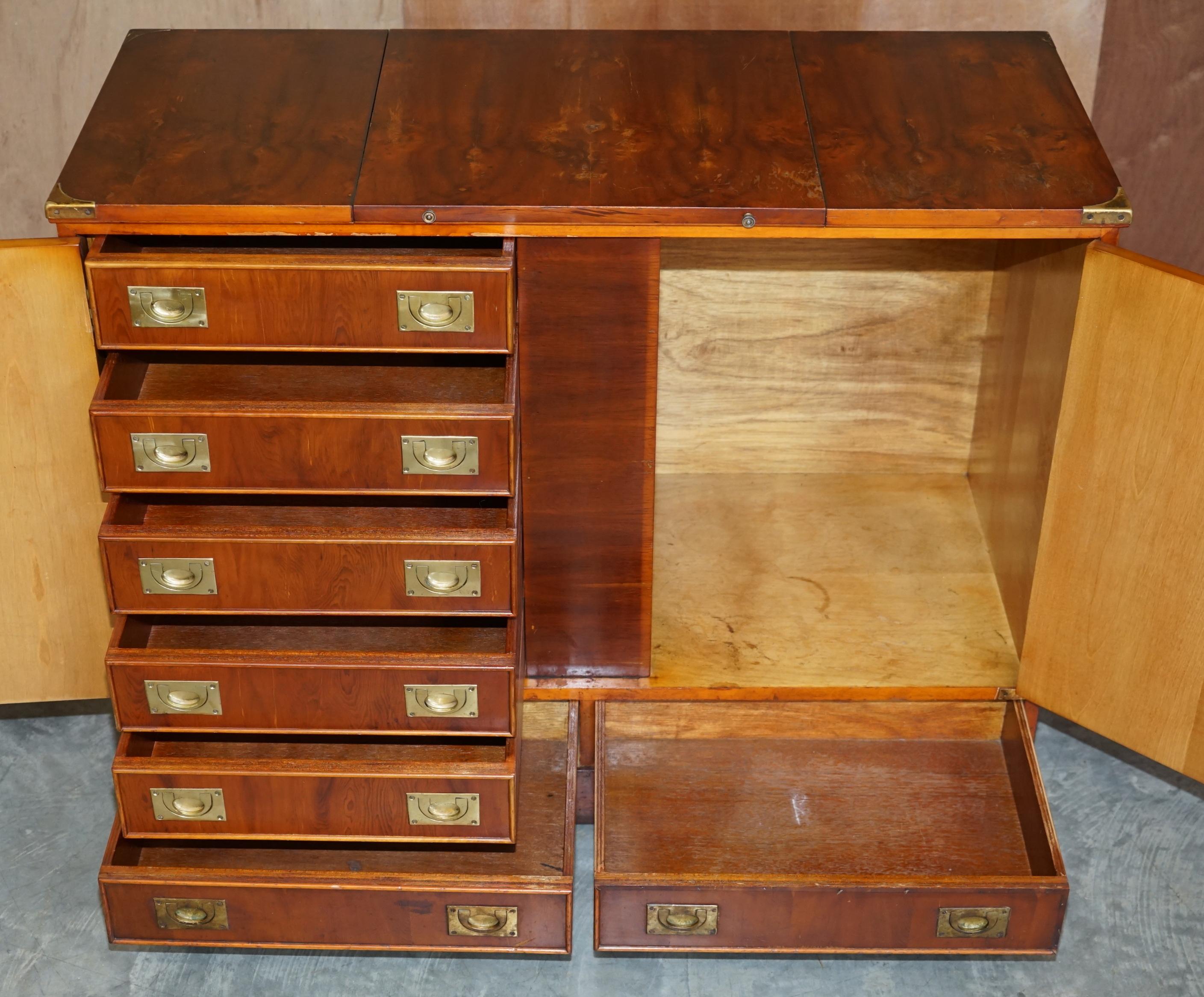 Rare Burr Yew Wood Military Campaign Gentleman's Dressing Table Chest of Drawers For Sale 5