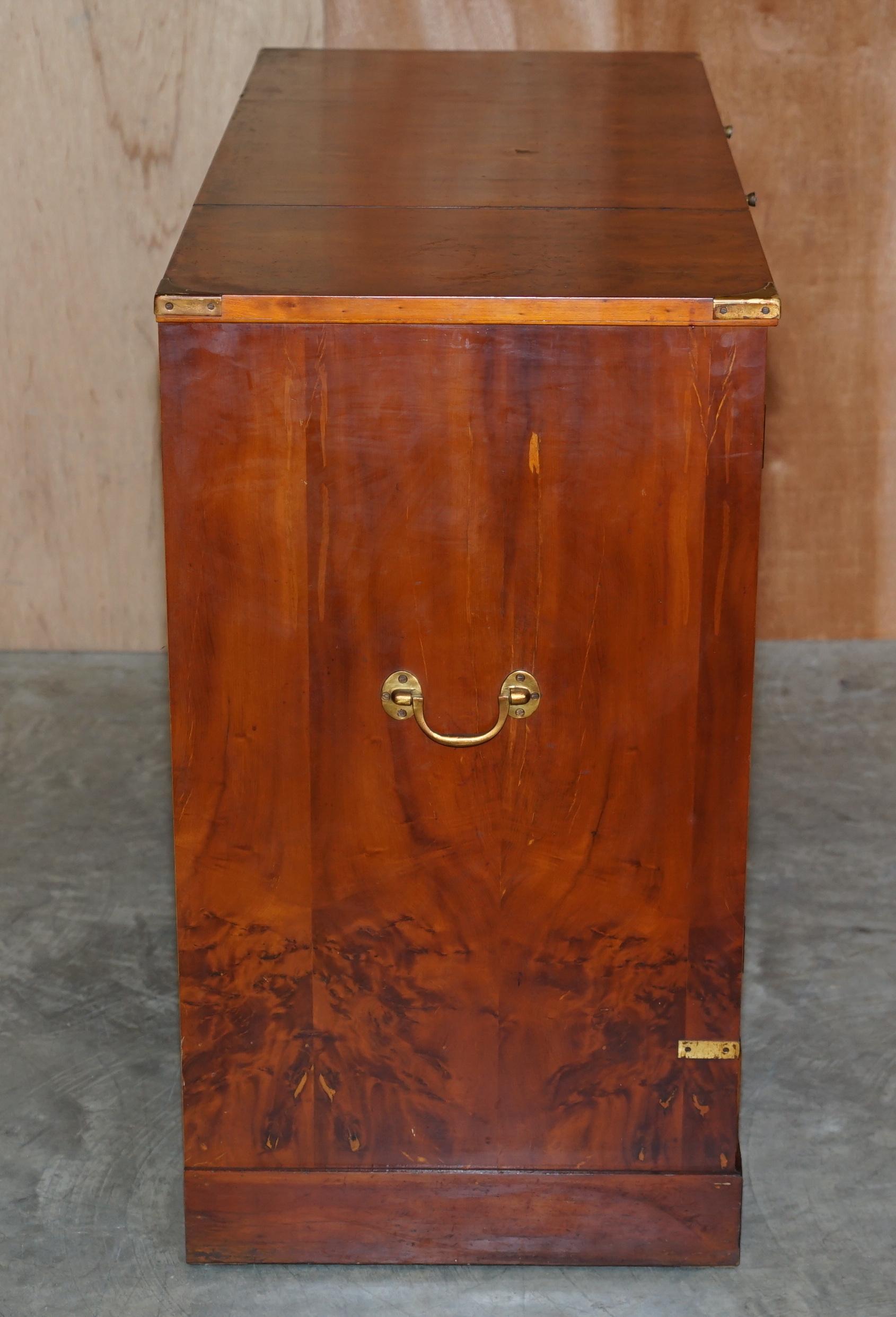 Rare Burr Yew Wood Military Campaign Gentleman's Dressing Table Chest of Drawers For Sale 8