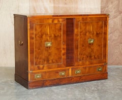 Rare Burr Yew Wood Military Campaign Gentleman's Dressing Table Chest of Drawers