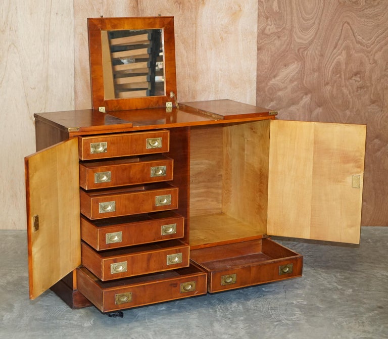 Rare Burr Yew Wood Military Campaign Gentleman's Dressing Table Chest