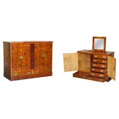 Rare Burr Yew Wood Military Campaign Gentleman's Dressing Table Chest of Drawers