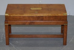 Rare Burr Yew Wood Military Campaign Gun Case Coffee Side Table on Original Base