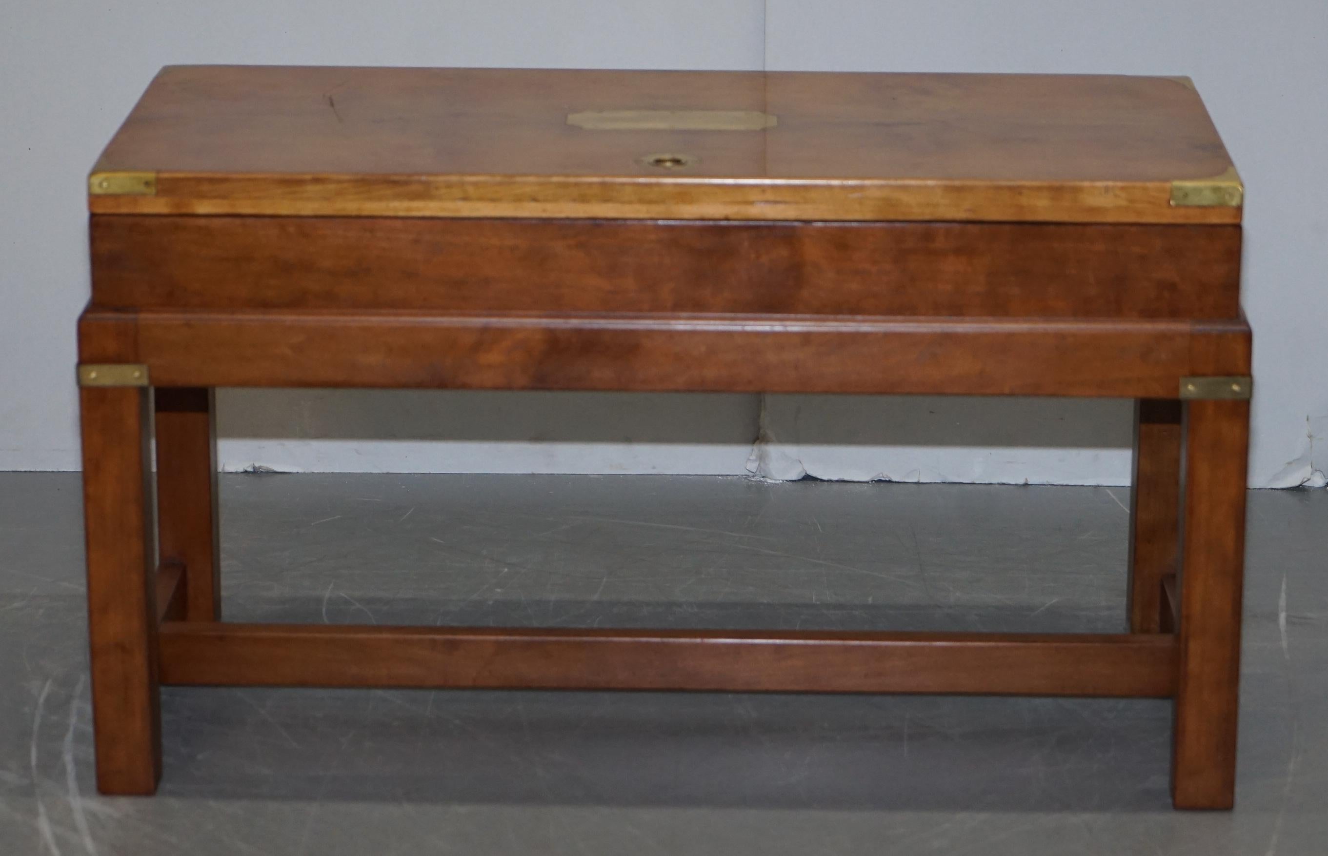 Rare Burr Yew Wood Military Campaign Gun Case Coffee Side Table on Original Base For Sale 1