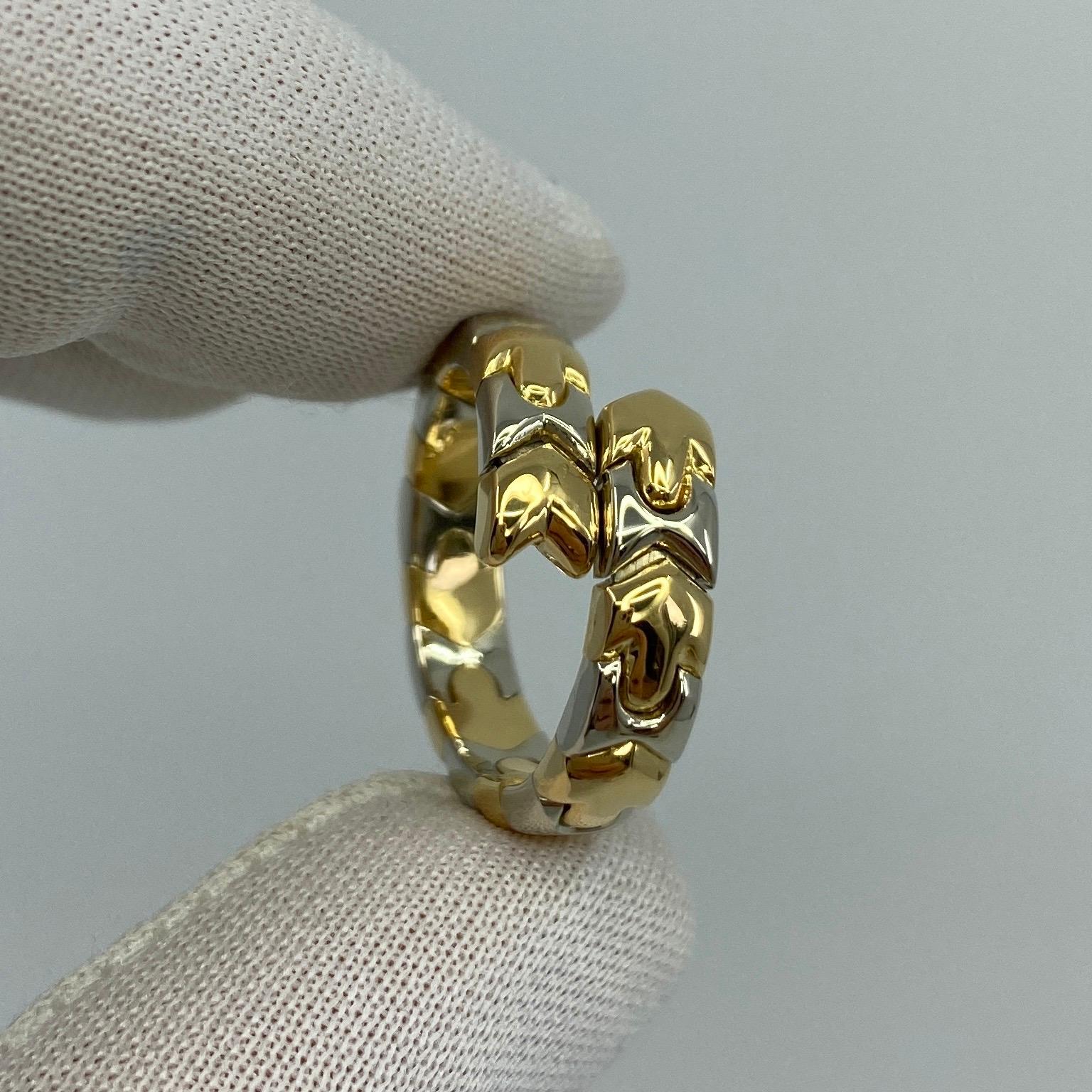 Rare Vintage Bvlgari Alveare Parentesi 18k Yellow Gold & Steel Spring Snake Ring In Excellent Condition In Birmingham, GB