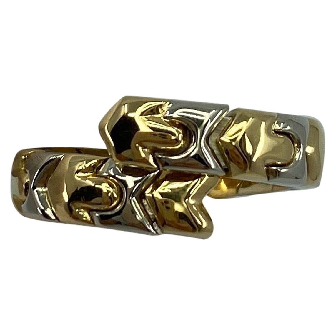 Rare Vintage Bvlgari Alveare Parentesi 18k Yellow Gold & Steel Spring Snake Ring