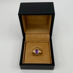 Rare Bvlgari Amethyst Emerald Cut 18k Yellow Gold Signet Bezel Rubover Ring