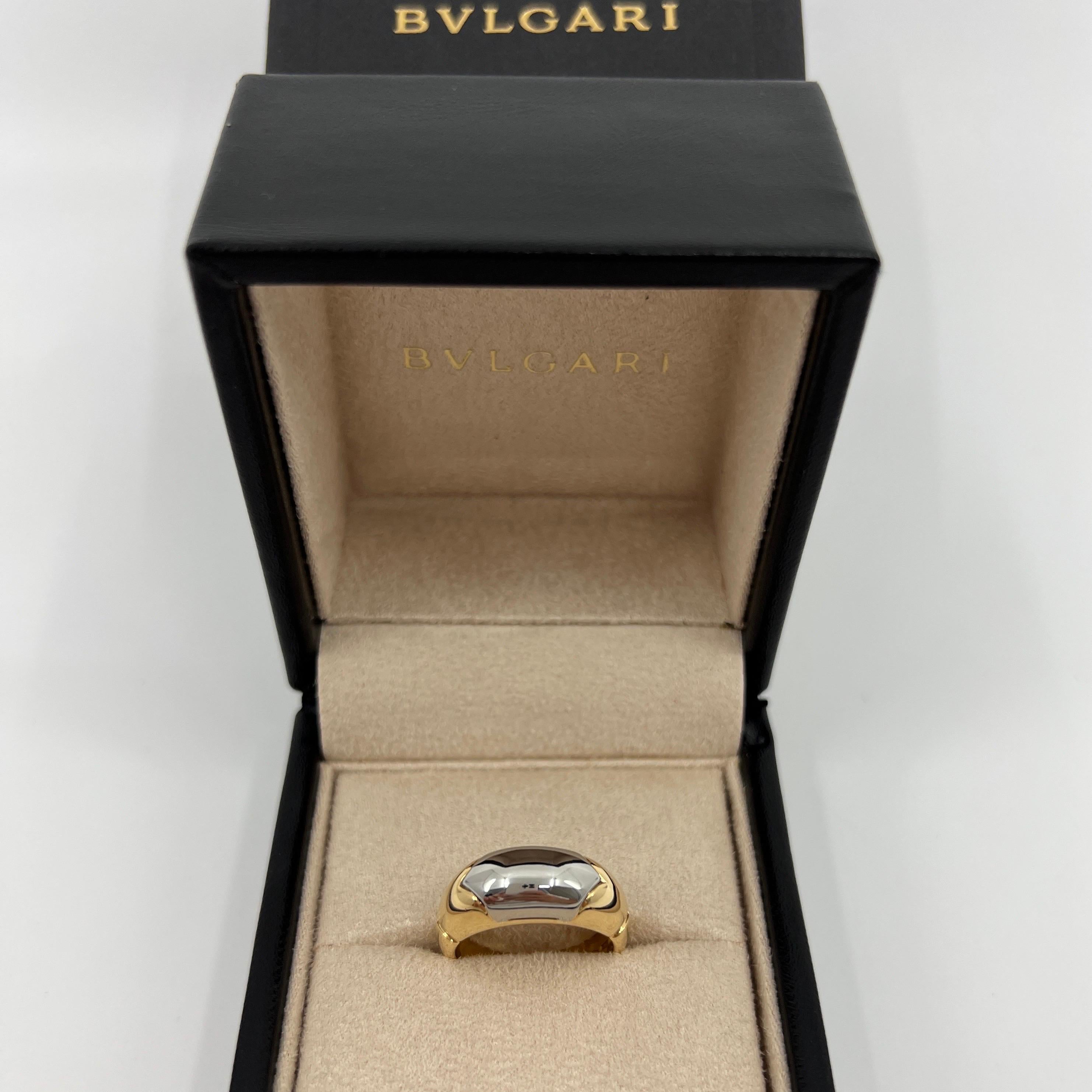 Seltene Bvlgari Certica 18k Gelbgold & Stahl Band Dome Ring.

Schöner gewölbter, hochglanzpolierter Stahl, eingefasst in einen feinen Ring aus 18-karätigem Gelbgold aus der Certica-Kollektion.

In ausgezeichnetem Zustand, wurde professionell poliert